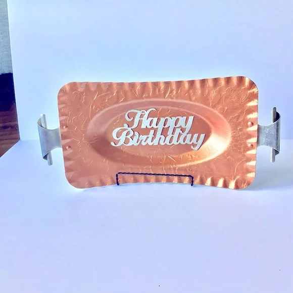 Vintage Aluminum Repurposed Rose Gold Happy Birthday Gift or Party Tray - Picture 6 of 6